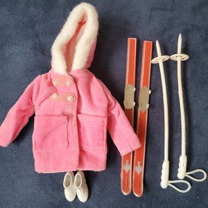 VTG 60s BARBIE Clone Pink Ski Jacket Skis, Poles & Boots RARE